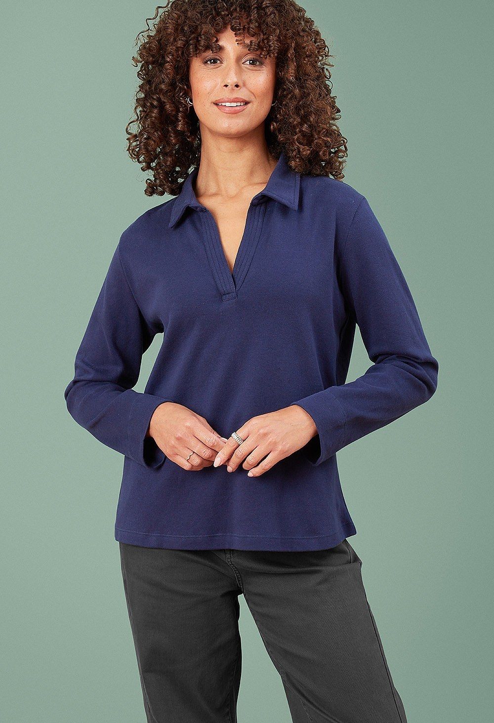 Sora Brushed Cotton Top in Navy