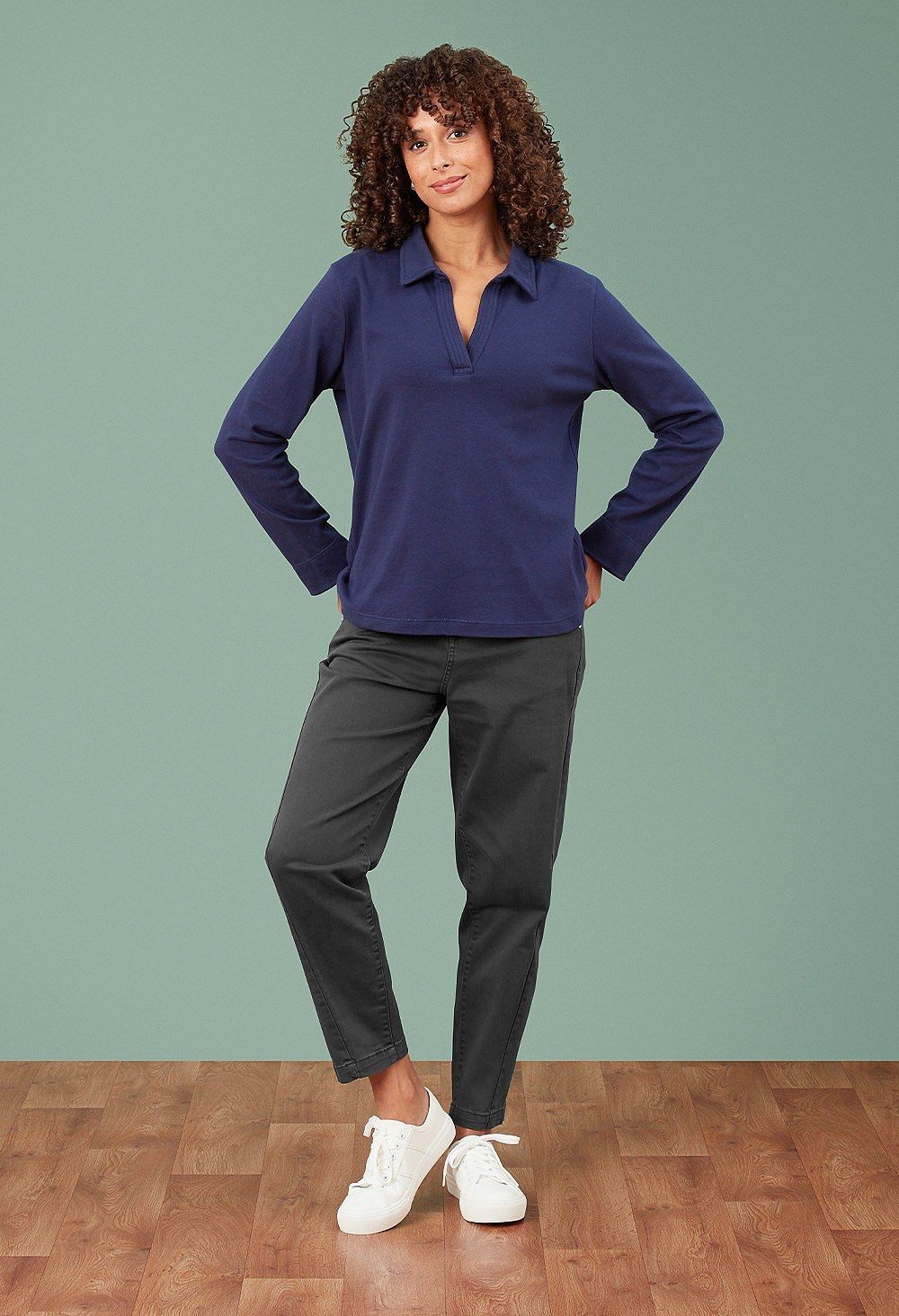 Sora Brushed Cotton Top in Navy