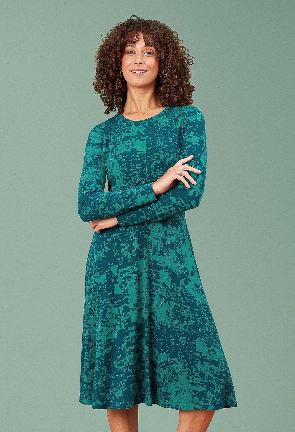 Talianna Dress Arty Abstract in Teal Mix