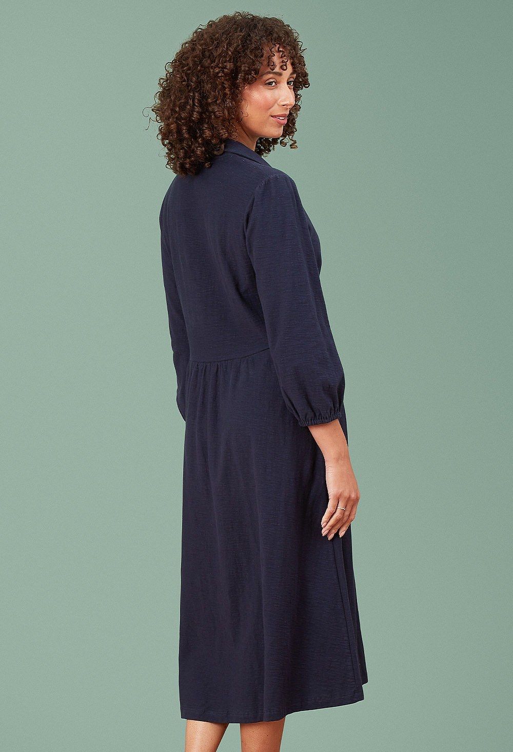 Kala Solid Slub Dress in Navy