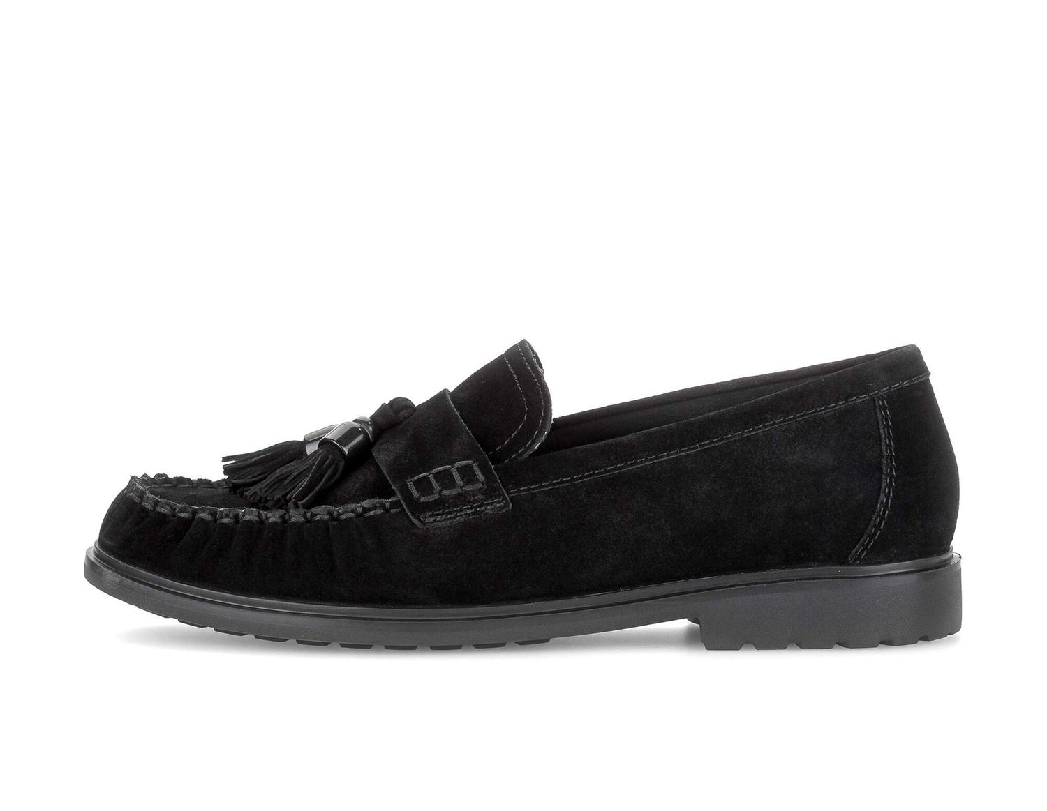 Mia Suede Loafer with Chain Detail in Black