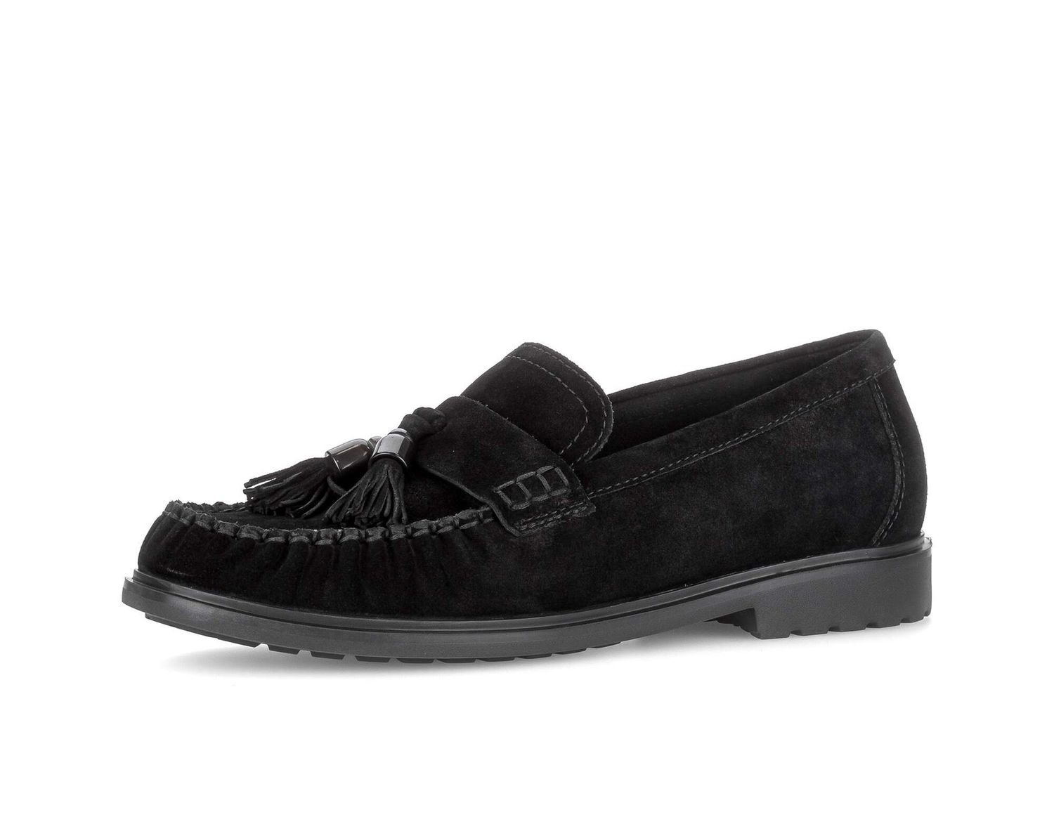 Mia Suede Loafer with Chain Detail in Black