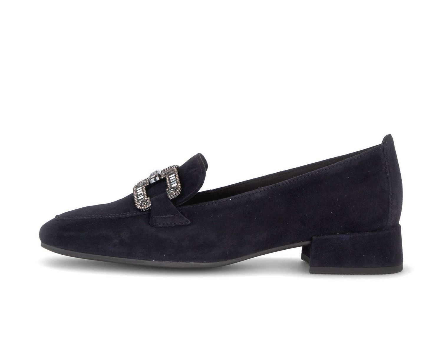 Hannah Suede Loafer with Chain Detail in Navy