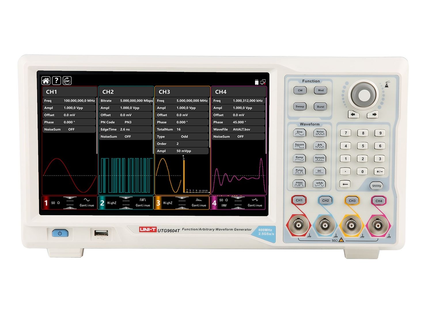 UTG9604T 600MHz 4Ch Elite-Series Arbitrary Waveform Generator
