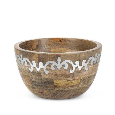 wood/metal deep serving bowl