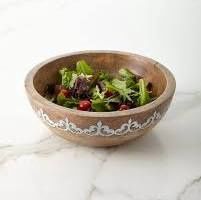 Wood/Metal Wide Serving Bowl