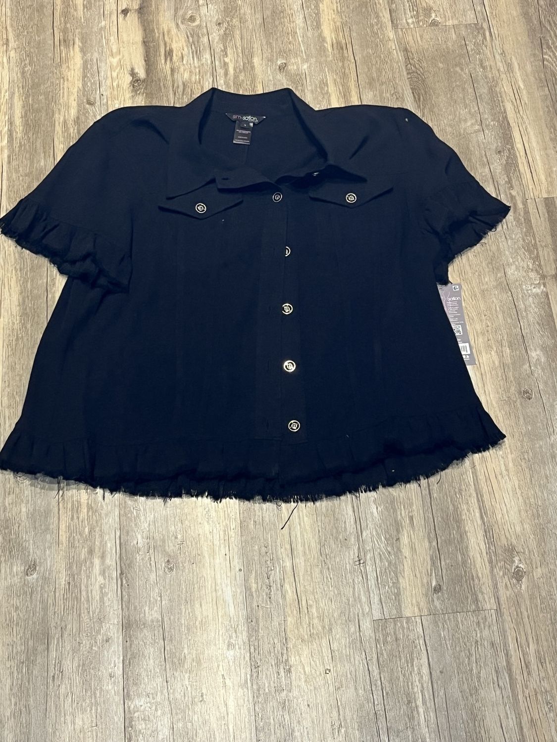 black ruffle jean jacket Large