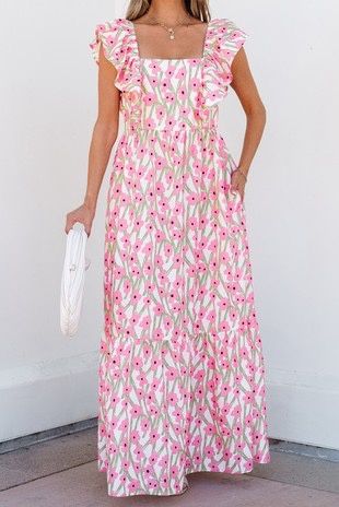 Floral ruffle strap maxi, Size: Medium