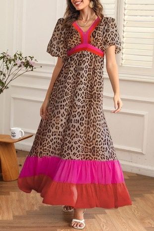 VNeck Leopard Long Dress, Size: Small