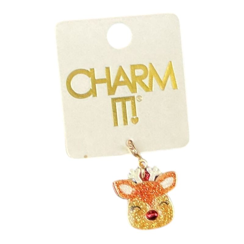 Gold Glitter Reindeer Charm