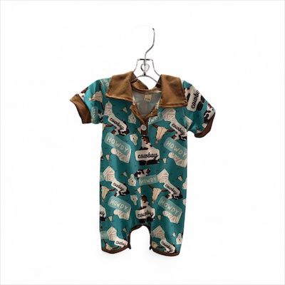 Howdy Cowboy aqua jumpsuit 6-12M