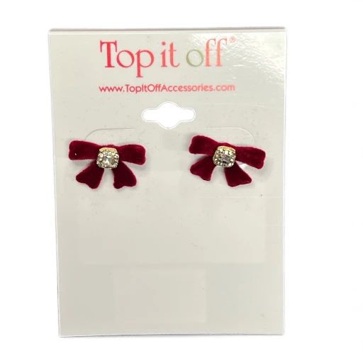 Velvet Bow Earrings, Colour: Red