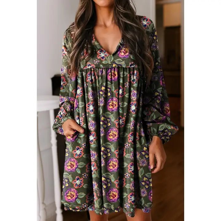 Floral V Neck Mini, Size: S