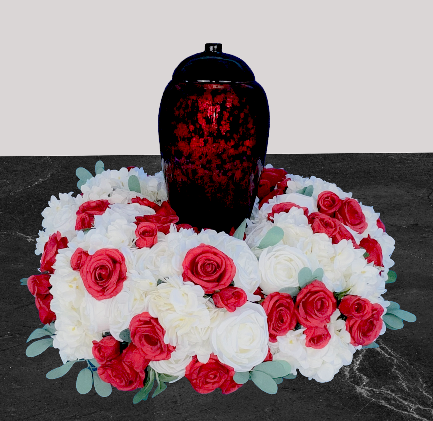Red Rose w/ White Cremation Urn Wreath Red Rose w/ White Cremation Urn Wreath