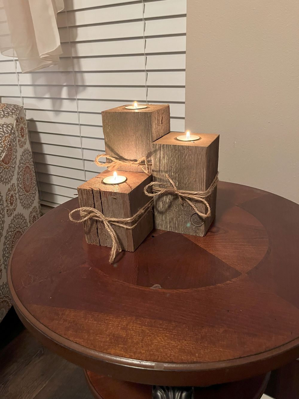 Set of 3 Distressed Wood Candles 