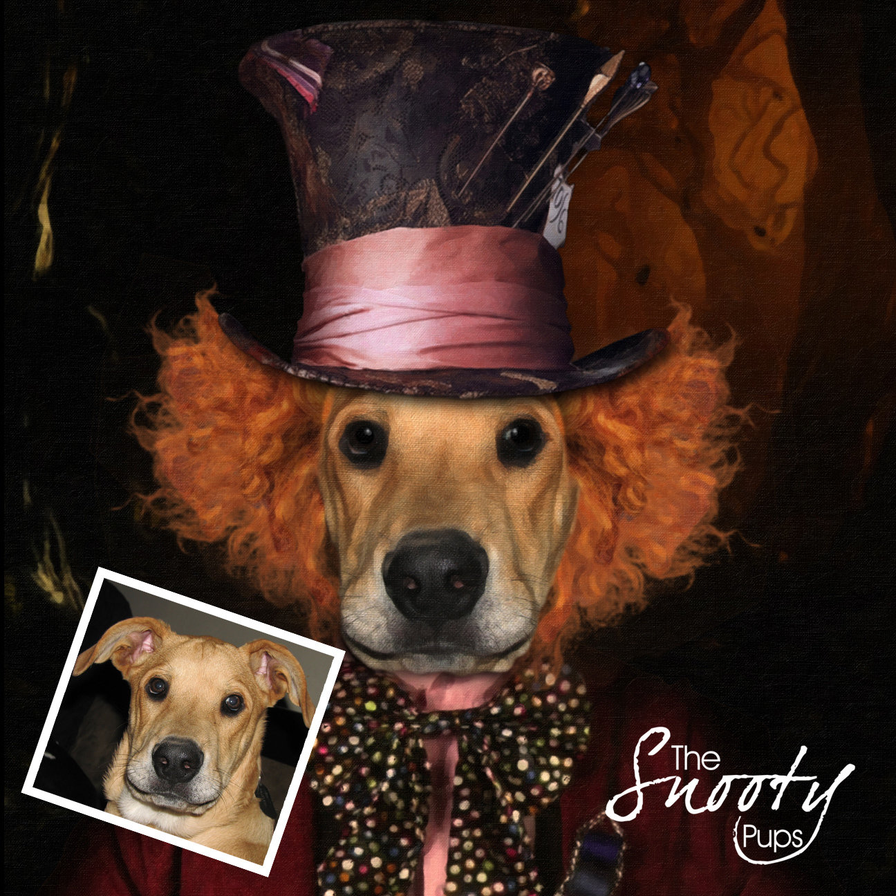 Custom dog Portrait - Mad Hatter - Pet portraits in costume