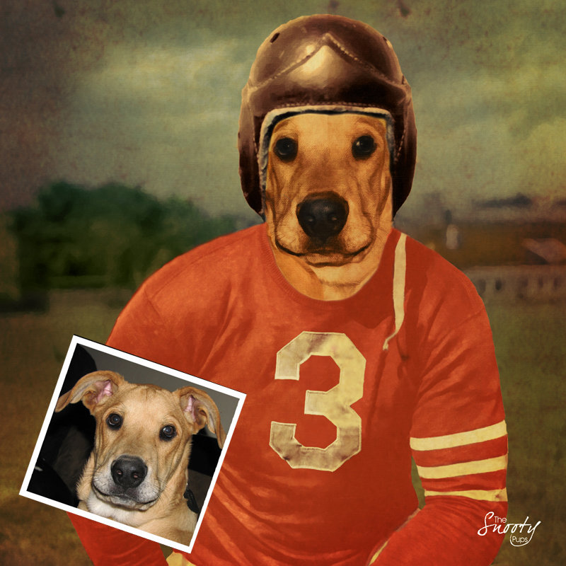 Vintage Football Dog Portrait - Vintage Football Player