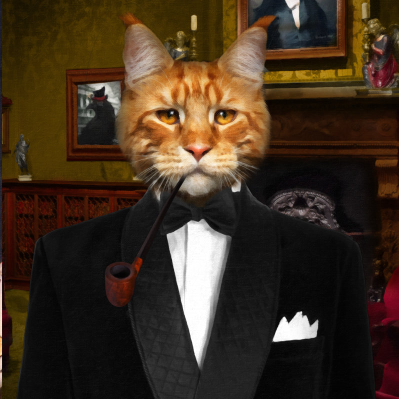 Custom Cat Portrait - Smoking Jacket - Pet portraits in costume