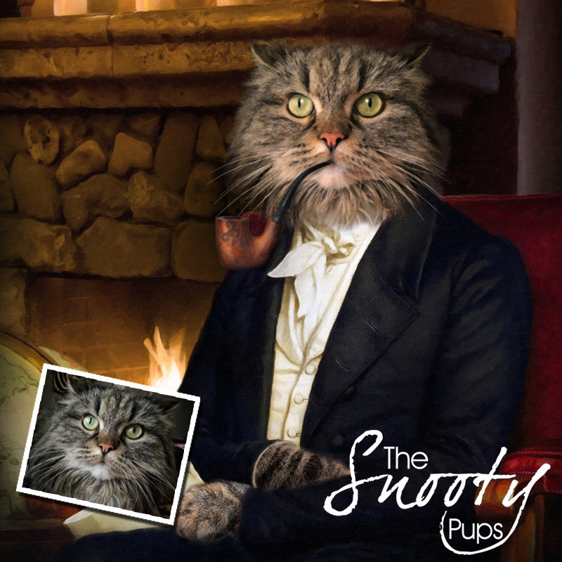 Custom Cat Portrait From Photo - Smokes Pipe By Fire - Pet portraits in costume