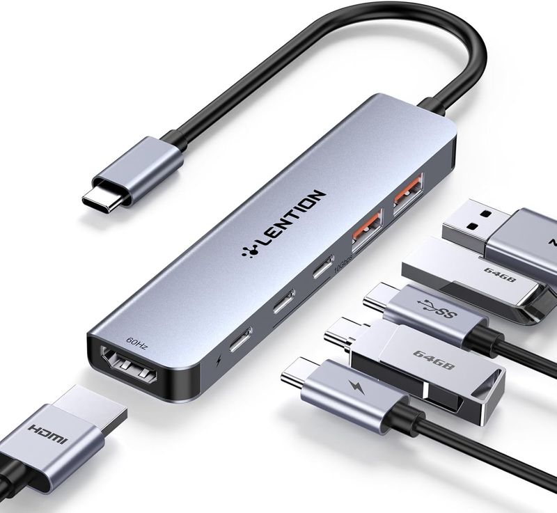 LENTION Hub USB C 10 Gb/s z 4K przy 60 Hz HDMI, 2 USB-C i 2 USB-A w USB 3.2 Gen 2x1 LENTION Hub USB C 10 Gb/s z 4K przy 60 Hz HDMI, 2 USB-C i 2 USB-A w USB 3.2 Gen 2x1