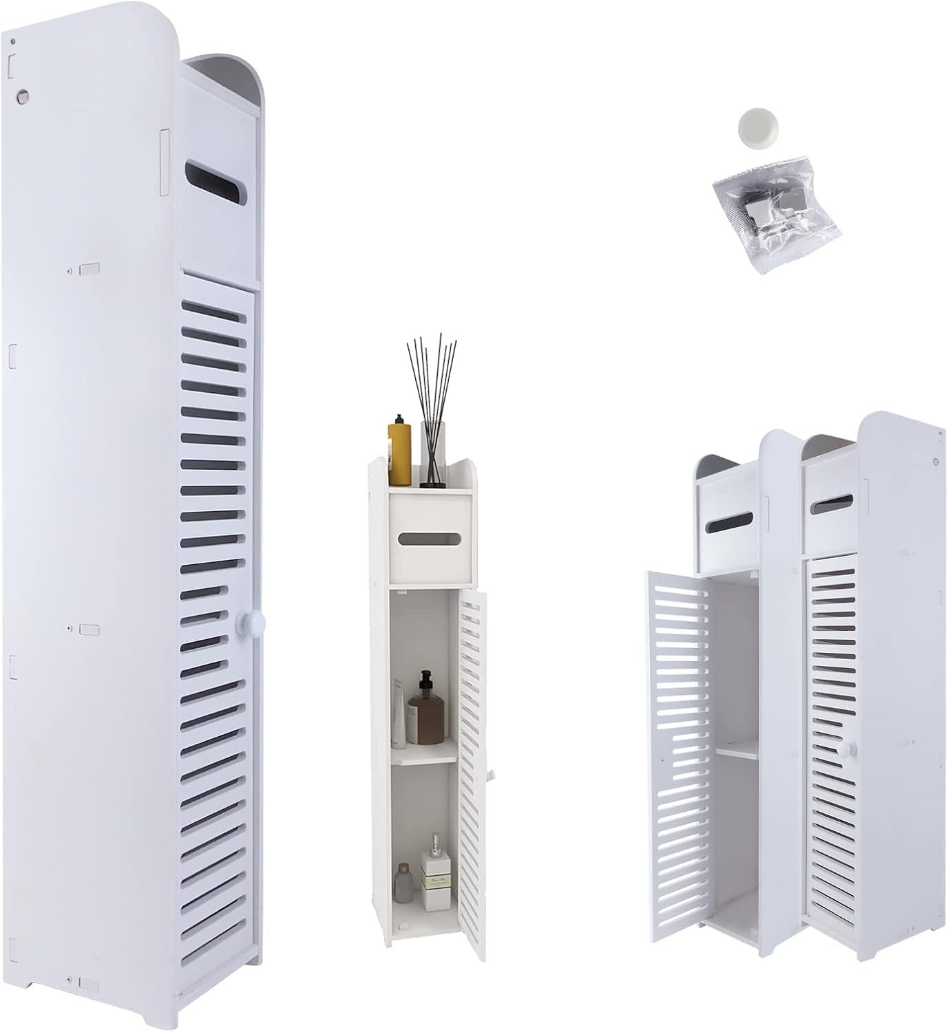 Huini Jednodrzwiowa szafka łazienkowa, dwuwarstwowa - modna szafka z szufladami - szafa z szufladami biała, 16 x 16 x 81 cm, płyta PCW, wodoszczelna i odporna na wilgoć Huini Jednodrzwiowa szafka łazienkowa, dwuwarstwowa - modna szafka z szufladami - szafa z szufladami biała, 16 x 16 x 81 cm, płyta PCW, wodoszczelna i odporna na wilgoć