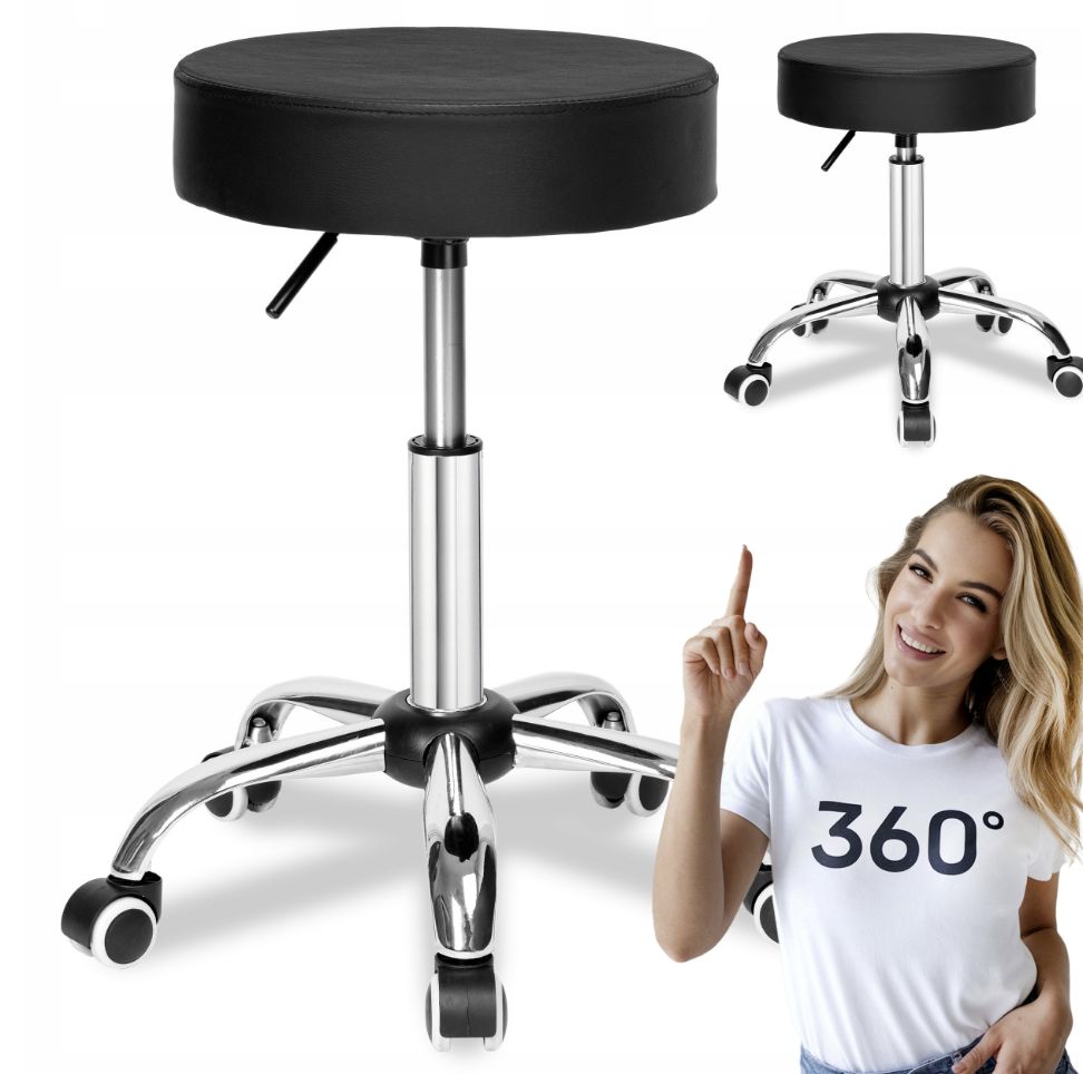 Stołek Kosmetyczny Taboret Fryzjerski Na Kółkach Regulowany Obrotowy Hoker