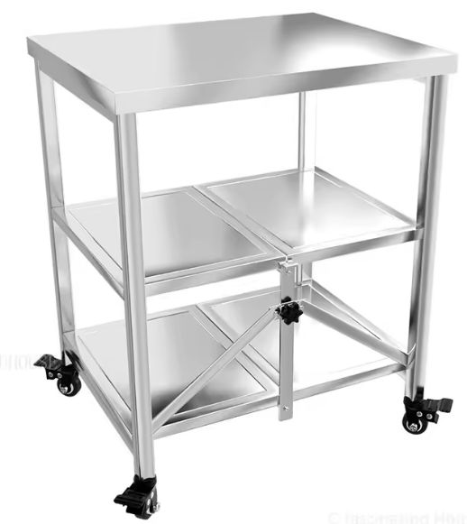 Składana mobilna półka na wózek do wyspy kuchennej ze stali nierdzewnej Składana mobilna półka na wózek do wyspy kuchennej ze stali nierdzewnej