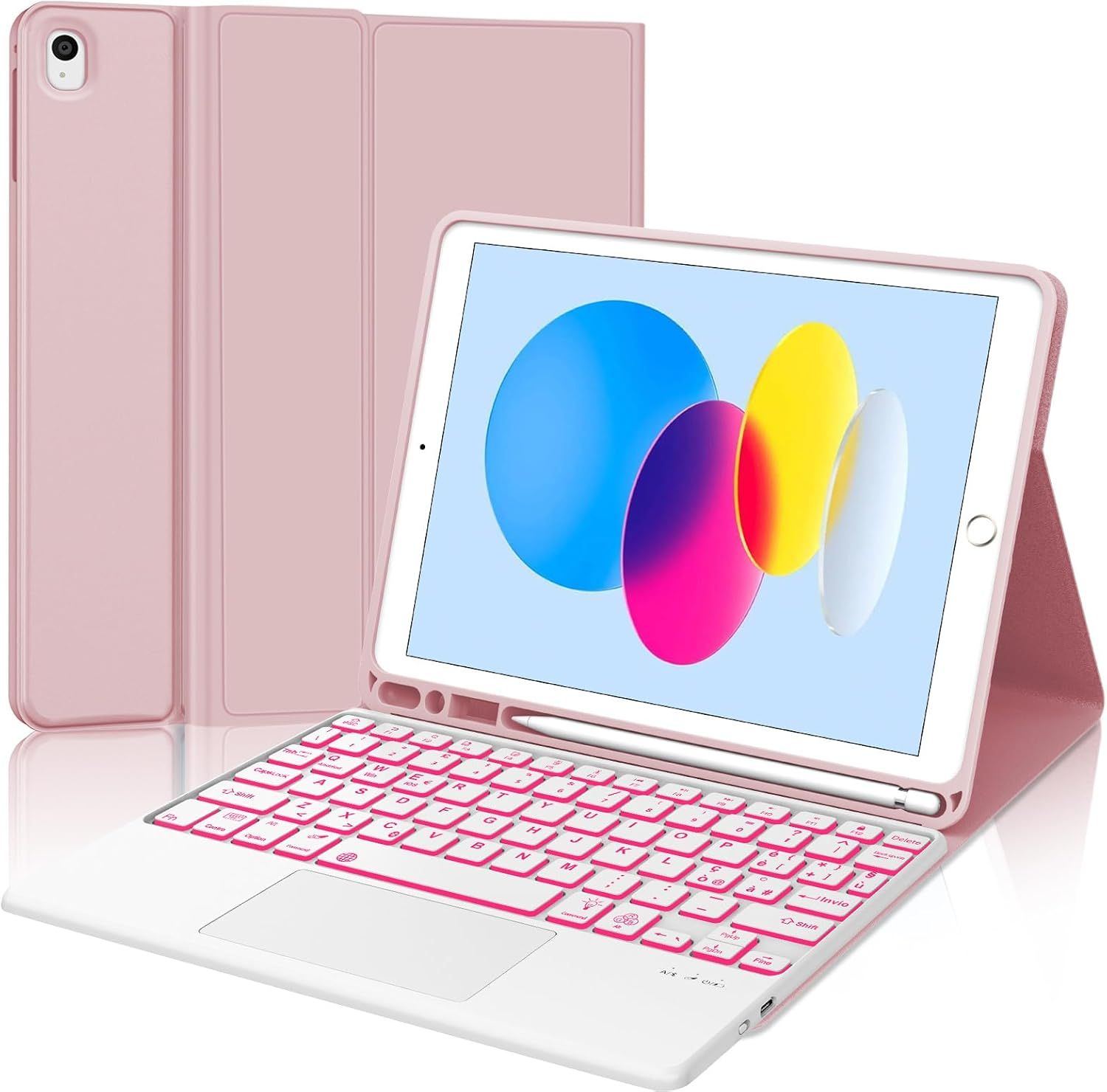 Klawiatura do iPada A16 11/10 generacji (2025/2022) z Touchpadem, Pokrywa klawiatury dla iPada 11 Gen 11 Inch/10 Gen 10,9 cala, Bluetooth Magnetic Backlight QWERTY Keyboard, Różowy Klawiatura do iPada A16 11/10 generacji (2025/2022) z Touchpadem, Pokrywa klawiatury dla iPada 11 Gen 11 Inch/10 Gen 10,9 cala, Bluetooth Magnetic Backlight QWERTY Keyboard, Różowy