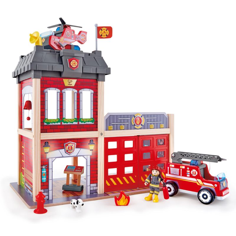 Hape Fire Station Playset E3023 – drewniana stacja strażacka z alarmem, helikopterem i wozem strażackim (wiek 3+) Hape Fire Station Playset E3023 – drewniana stacja strażacka z alarmem, helikopterem i wozem strażackim (wiek 3+)