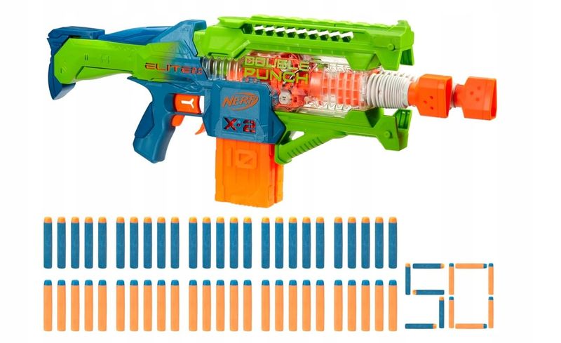 NERF Elite 2.0 Double Punch Motorized Blaster – akumulatorowa wyrzutnia z podwójną lufą, 50 strzałek, wiek 8+ NERF Elite 2.0 Double Punch Motorized Blaster – akumulatorowa wyrzutnia z podwójną lufą, 50 strzałek, wiek 8+