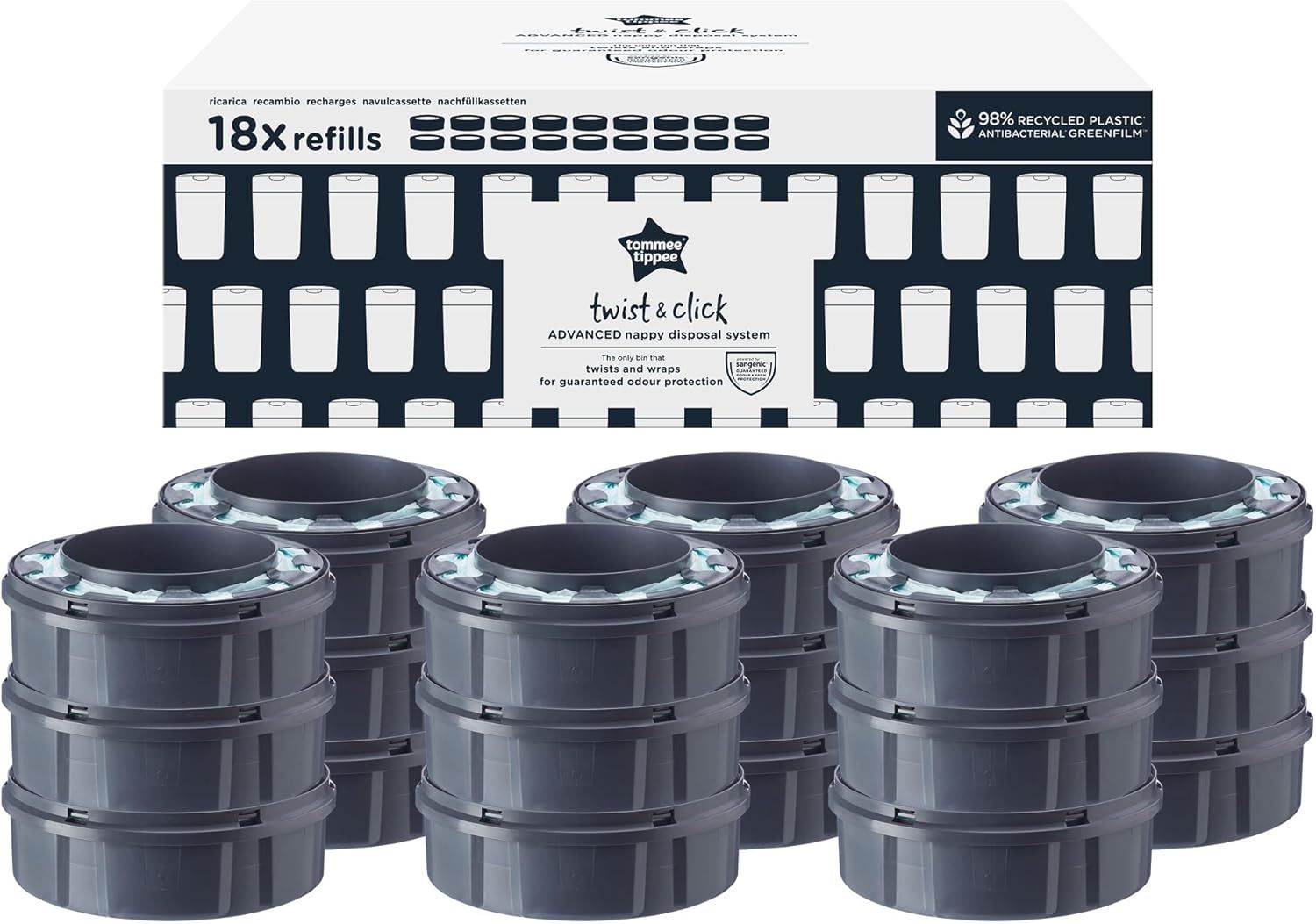 Zestaw 18 Wkładów do Kosza na Pieluchy Tommee Tippee Twist &amp; Click – Gigantyczny Zapas Świeżości