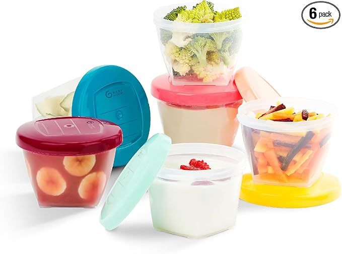 Zestaw 6 słoików do przechowywania jedzenia dla niemowląt Babymoov Babymoov 180 ml z szczelnym systemem Babymoov Babymoov i powierzchnią umożliwiającą ponowne zapisywanie