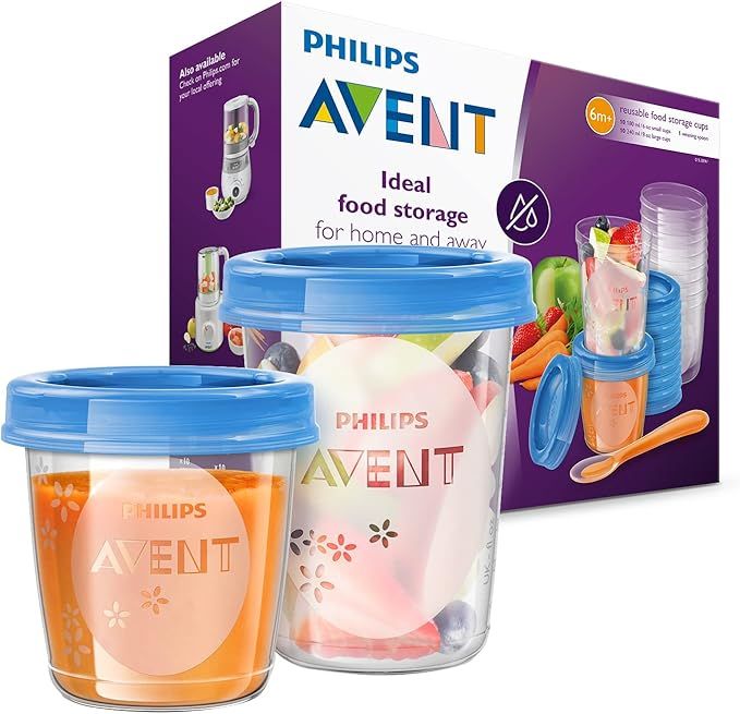 Philips Avent SCF721/20 pojemnik do przechowywania żywności dla niemowląt, 20 sztuk (10 x 180 ml, 10 x 240 ml), z zakrętką