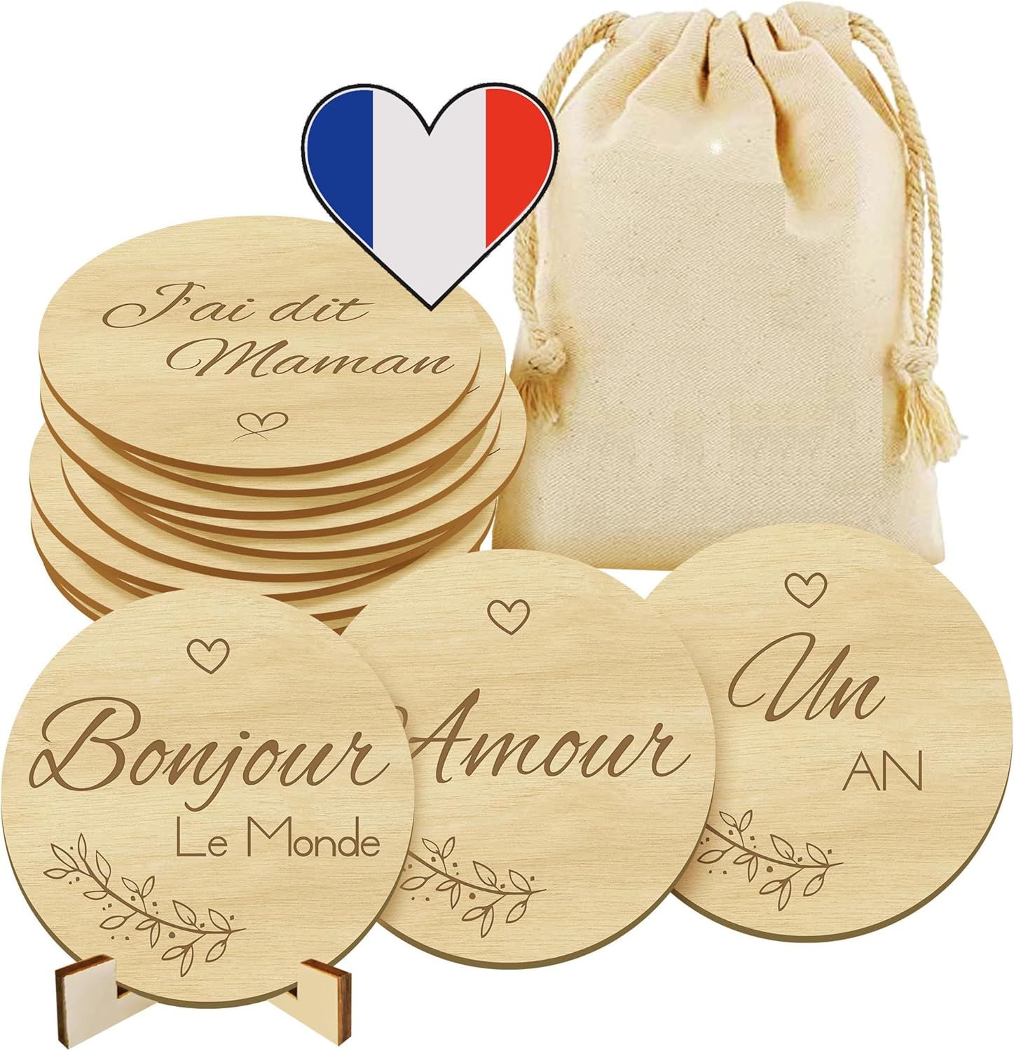 Drewniane Karty do Zdjęć Baby Step – 30 Chwil – Pamiątka Miesiąc po Miesiącu + Woreczek