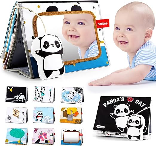 Lusterko do Tummy Time Beiens Panda | Kontrastowa Książeczka Sensoryczna 0+ | Montessori