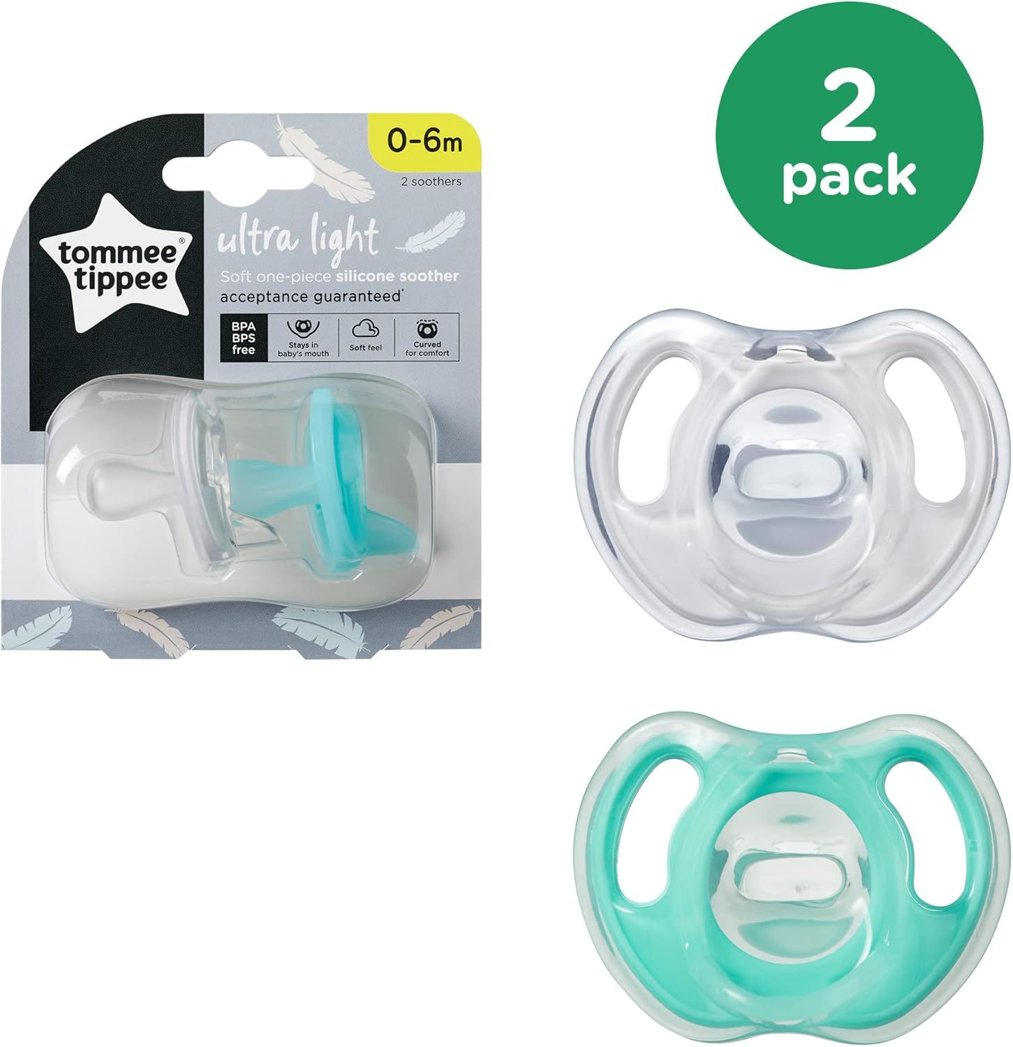 Smoczki Tommee Tippee Ultra-Light | 100% Silikon | Najlżejsze | 0-6m | 2 szt.
