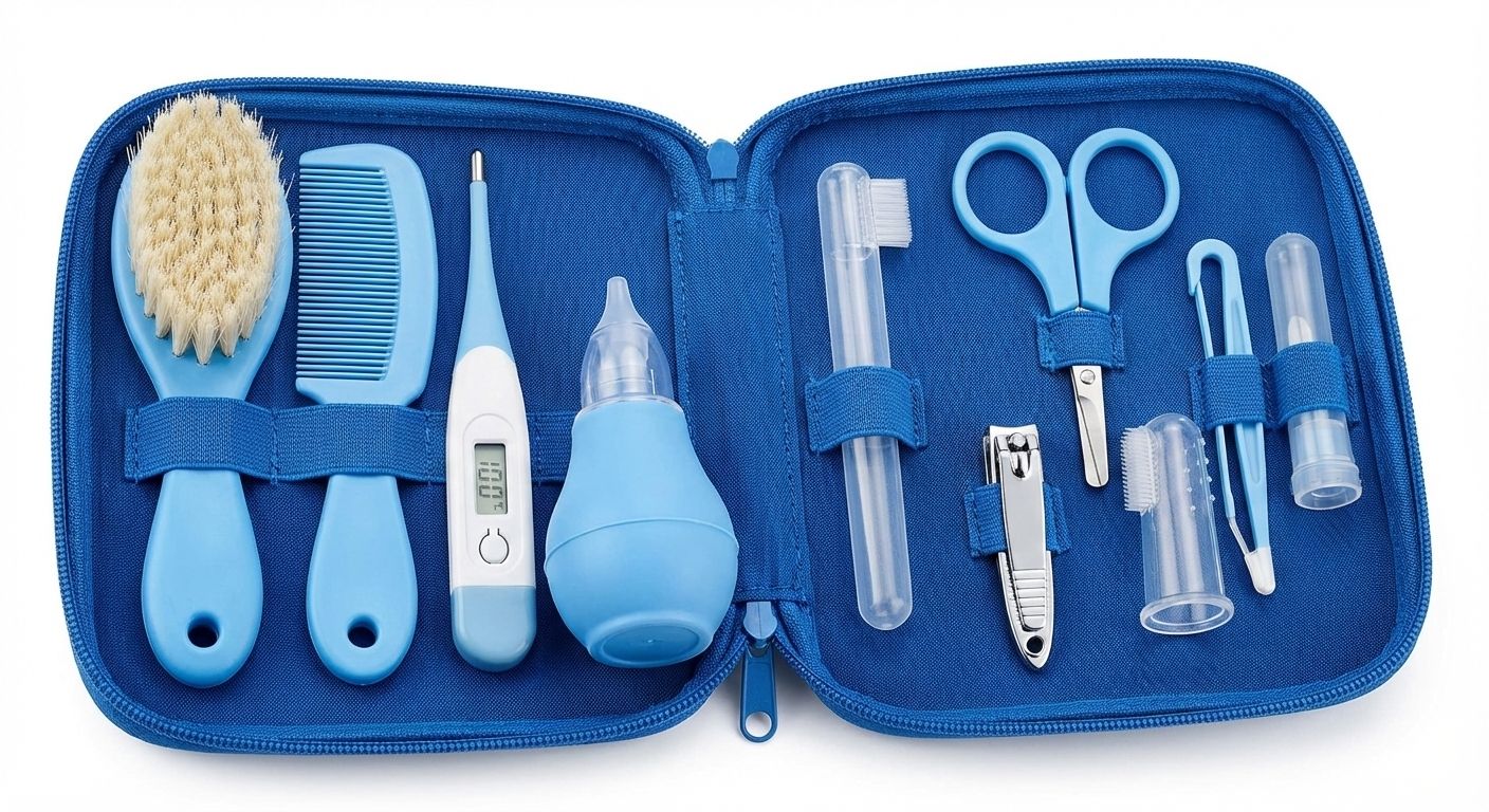 RoseFlower Wielki Zestaw Pielęgnacyjny dla Niemowląt – 20 Elementów. Niezbędnik Wyprawki + Etui