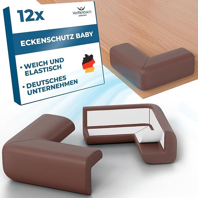 Hoffenbach Corner Protection Edge Protection Baby 12x - Zabezpieczenie dla dzieci do samoprzylepnego stołu - Ochrona przed wstrząsami dla niemowląt i dziecka - Brązowy