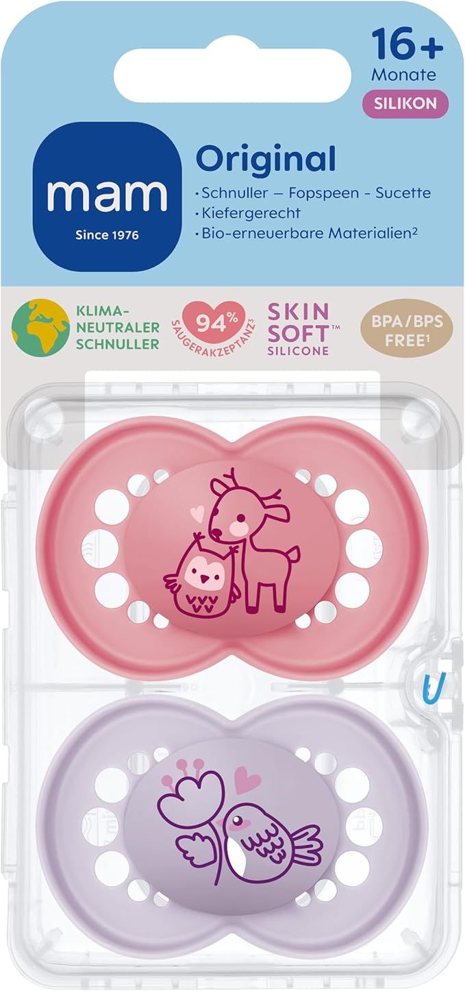 Smoczki MAM Original Pure 16m+ | Zestaw 2szt | BIO-Odnawialne | Jelonek i Ptaszek