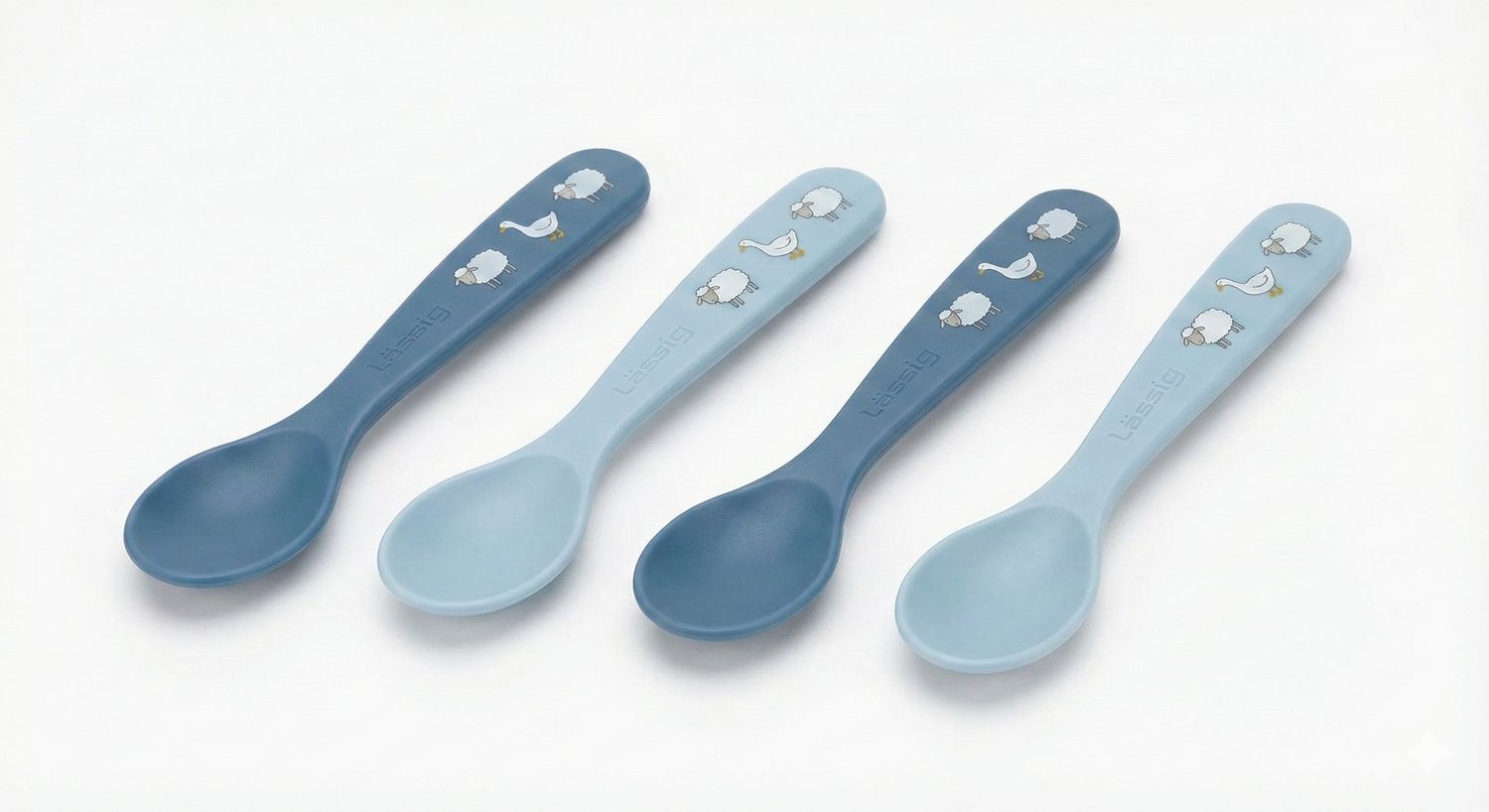 Lässig Zestaw 4 Łyżeczek dla Dzieci – Tiny Farmer (Owca/Gęś) – Niebieskie | Eko-Bio