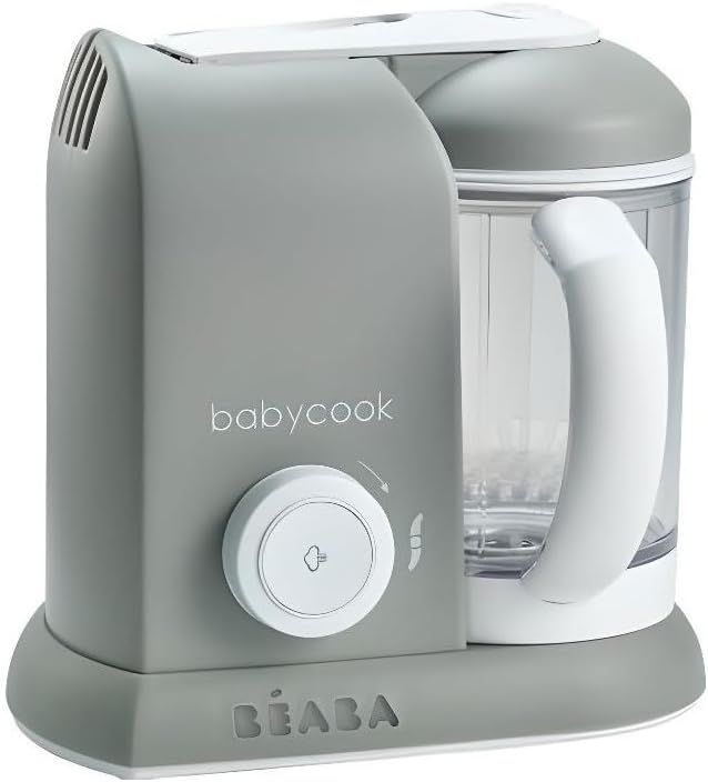 BÉABA - Babycook Solo - 4 w 1 urządzenie do przygotowywania posiłków dla niemowląt - delikatne parowar - szybkie gotowanie na parze w 15 minut - kosz do gotowania ze stali nierdzewnej - szary