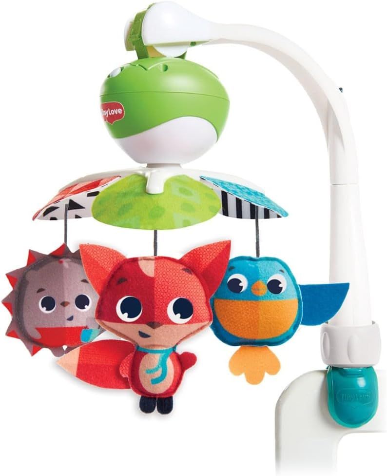 Tiny Love 3 w 1 muzyczna karuzela do łóżeczka, karuzela do wózka, uniwersalne zastosowanie dzięki 3 opcjom mocowania, 5 melodii, 30 minut odtwarzania muzyki, od urodzenia, Meadow Days