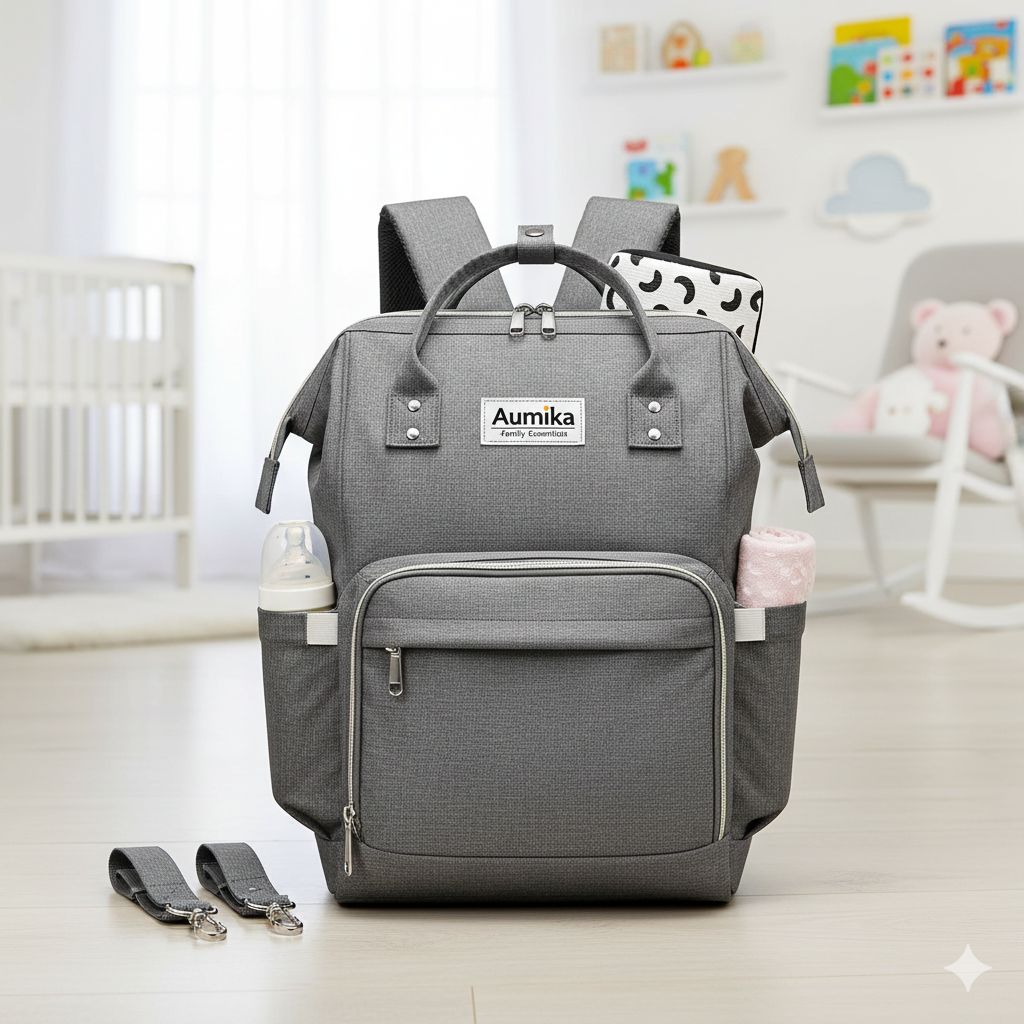 Aumika Plecak do Przewijania – Wielofunkcyjna Torba dla Mamy i Taty + 2 Zaczepy do Wózka