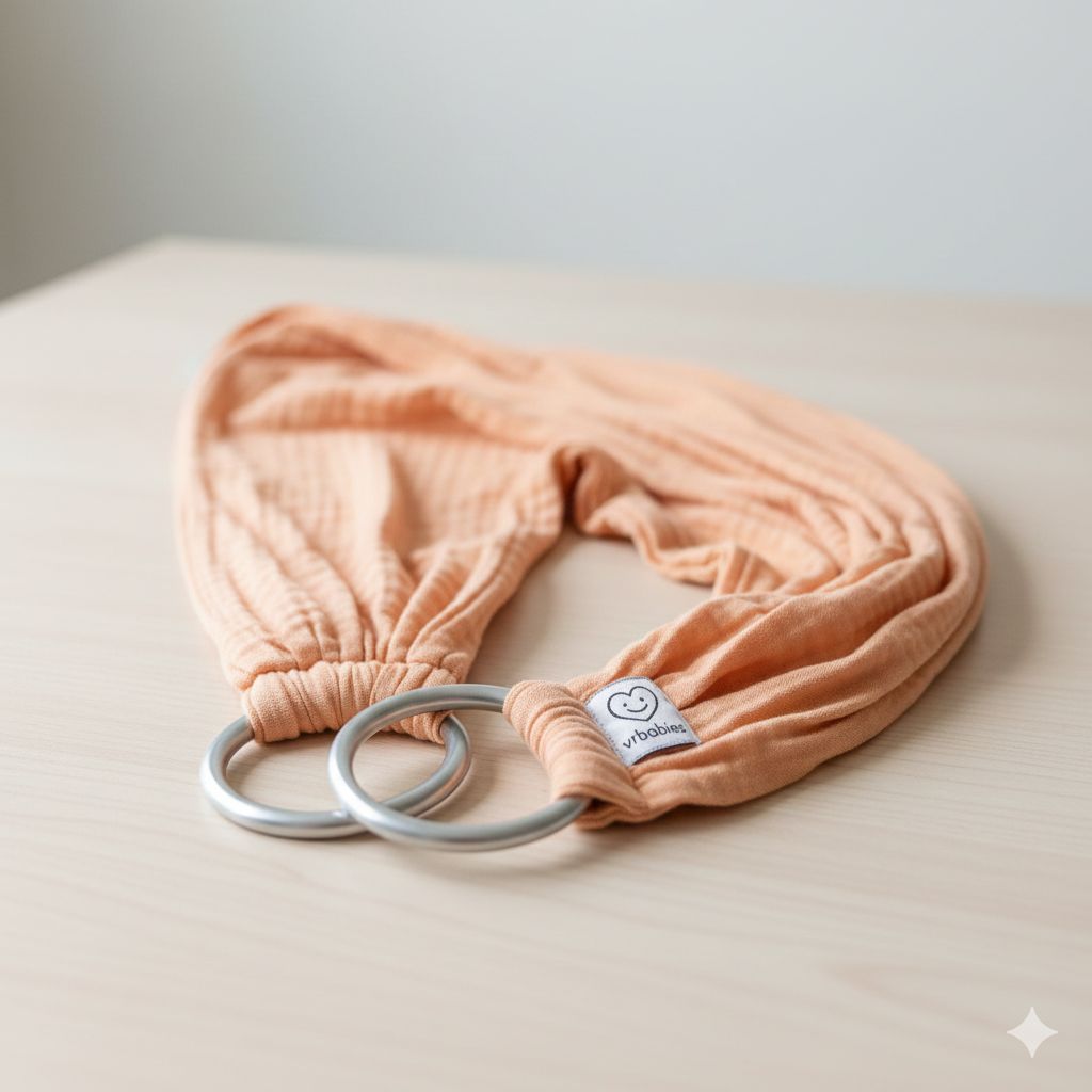vrbabies Chusta Kółkowa Ring Sling – Regulowane Nosidełko Biodrowe | Oddychająca i Cienka | Od Urodzenia | Kolor: Aprikot