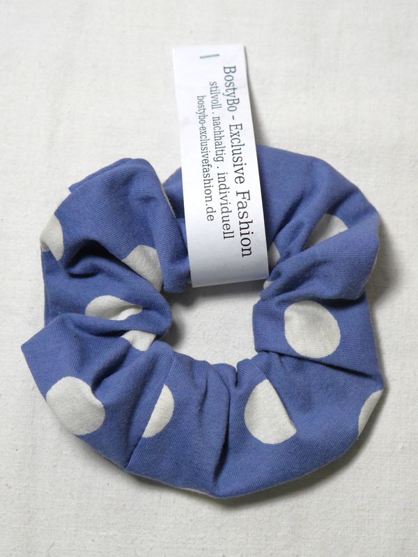 Haargummi/ Scrunchie blau-weiße Punkte
