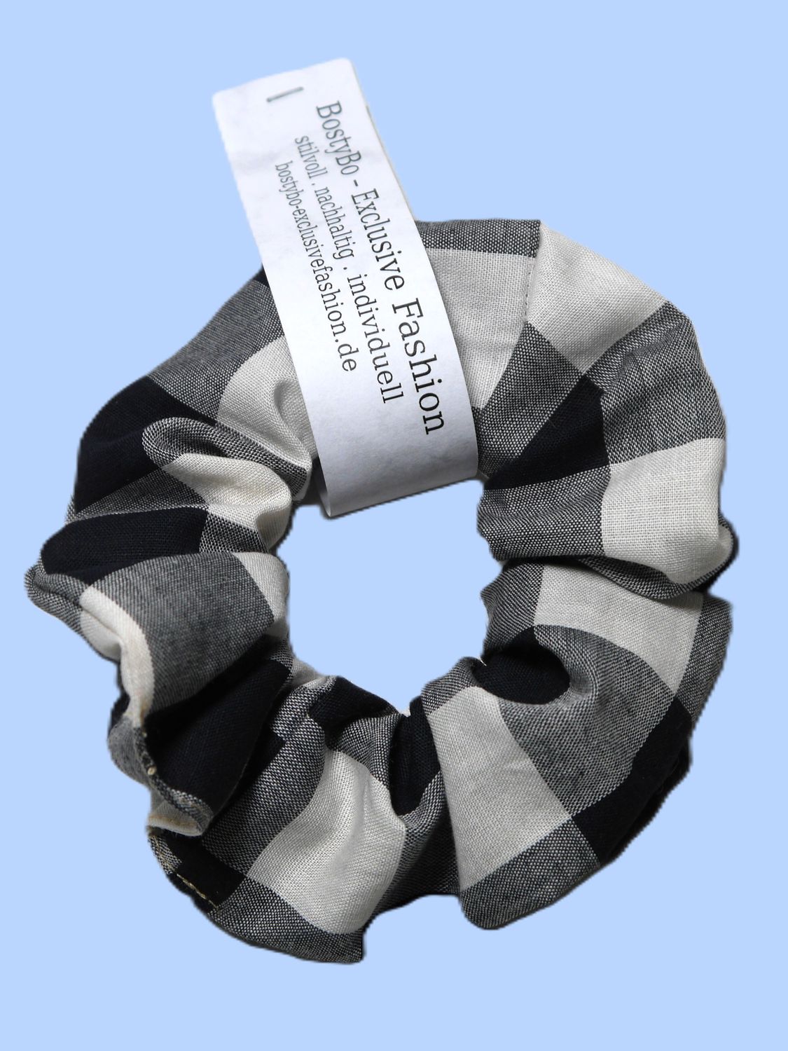 Haargummi/ Scrunchie grau-schwarz-weiß kariert