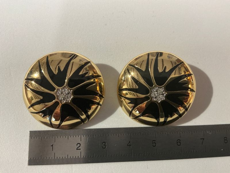 Pierre Lang Vintage Ohrclips in Gold-Schwarz mit Strass