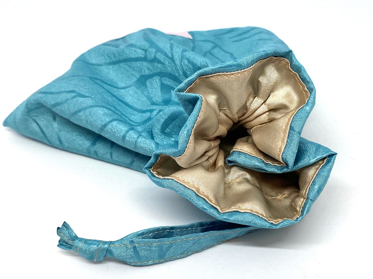 Wristlet/ Geschenkbeutel türkis mit goldfarbenem Futter