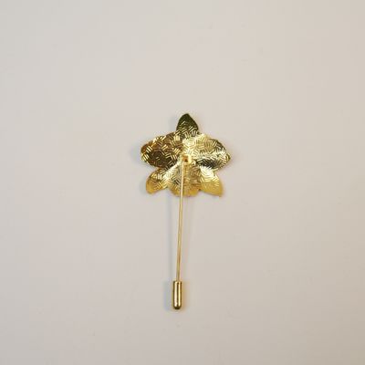 Vintage Stabnadel mit Orchideenblüte – Emaille, goldfarben