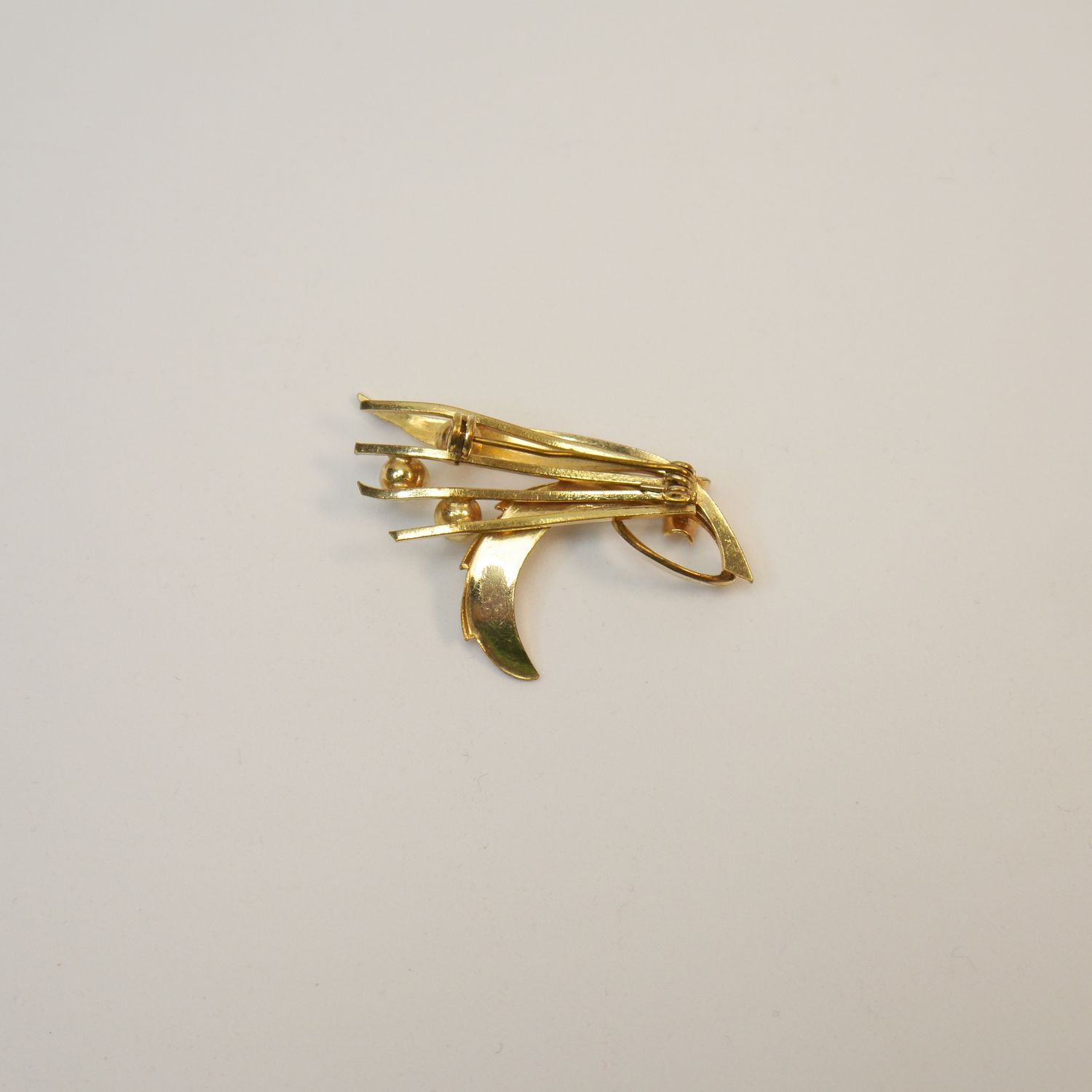 Mid-Century Brosche – goldfarben mit Perlen